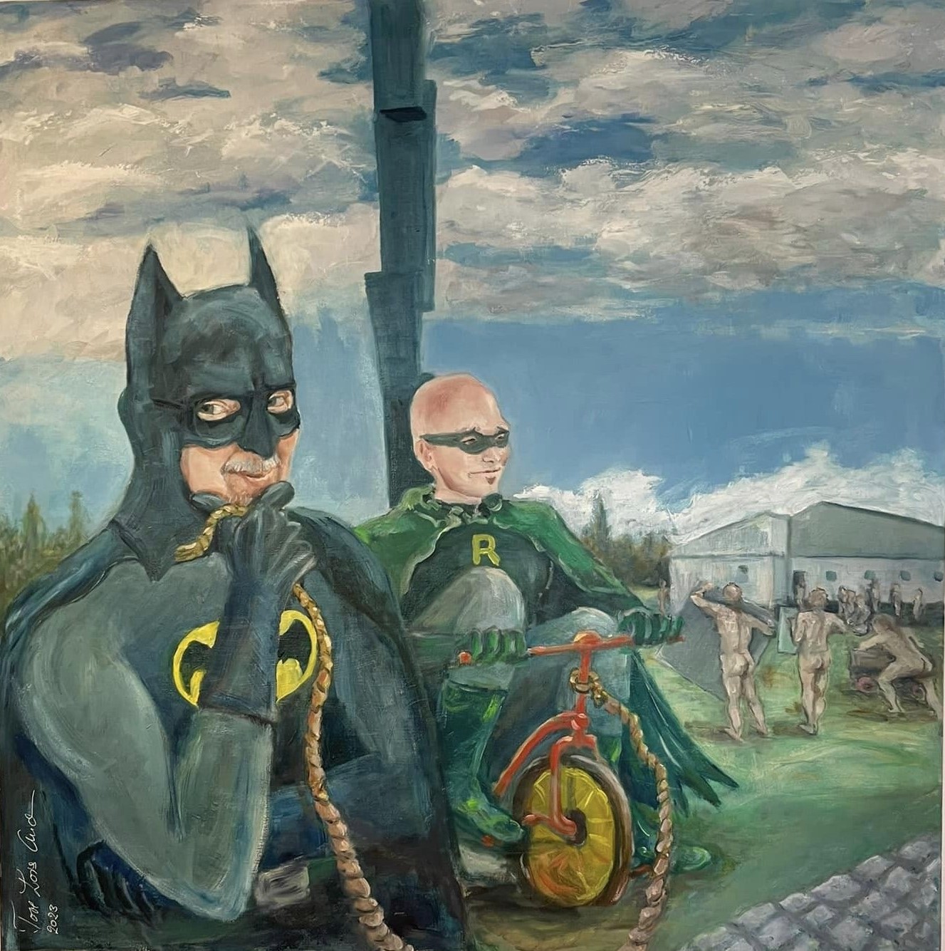 Batman og Robin,. akryl på lærred, h=90cm